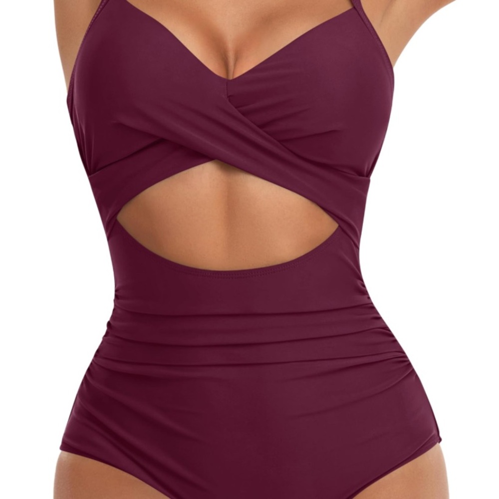 NWT! Chic Maroon Cutout One-Piece Swimsuit